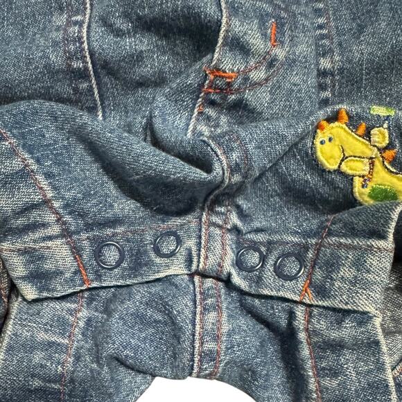 Vintage Baby Denim Overalls 12M Golfing Dino Pals Embroidered Dinosaurs - Picture 3 of 9